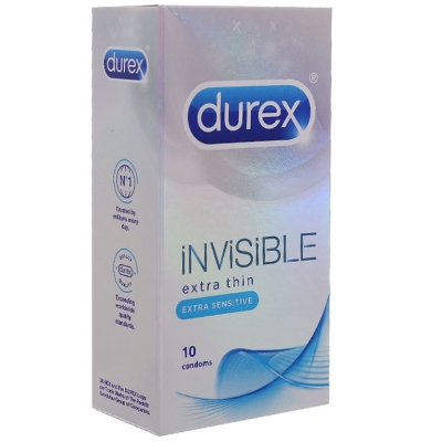 Hộp 10 cái BCS siêu mỏng, tăng cảm xúc Durex Invisible Extra Thin Extra Sensitive