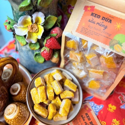 Kẹo dừa sầu riêng kẹp bánh phồng 500g 